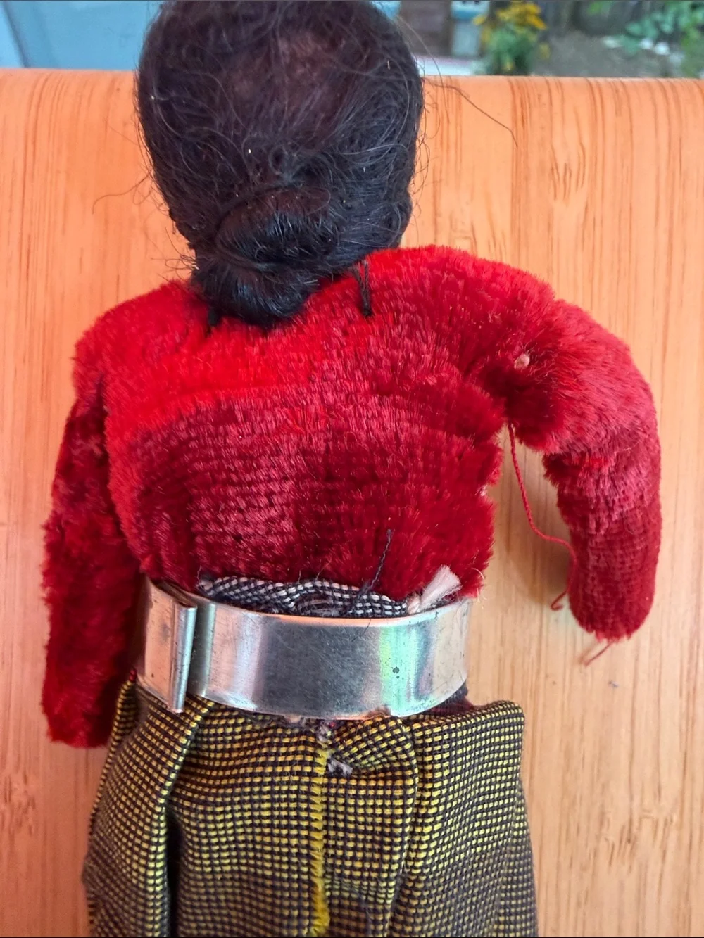 Handmade Red Fabric Doll with Bead Necklace